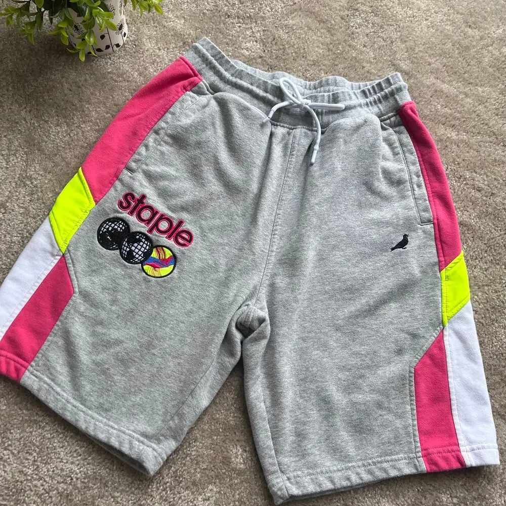 Staple Pigeon Men's Light Gray Sweat Shorts Multi-Colored Sides Size Large